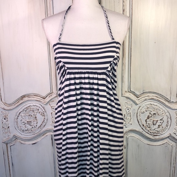 Fora Navy and White stripe 100% Cotton Knit  Backless Maxi Summer Dress Size /S - Picture 2 of 9